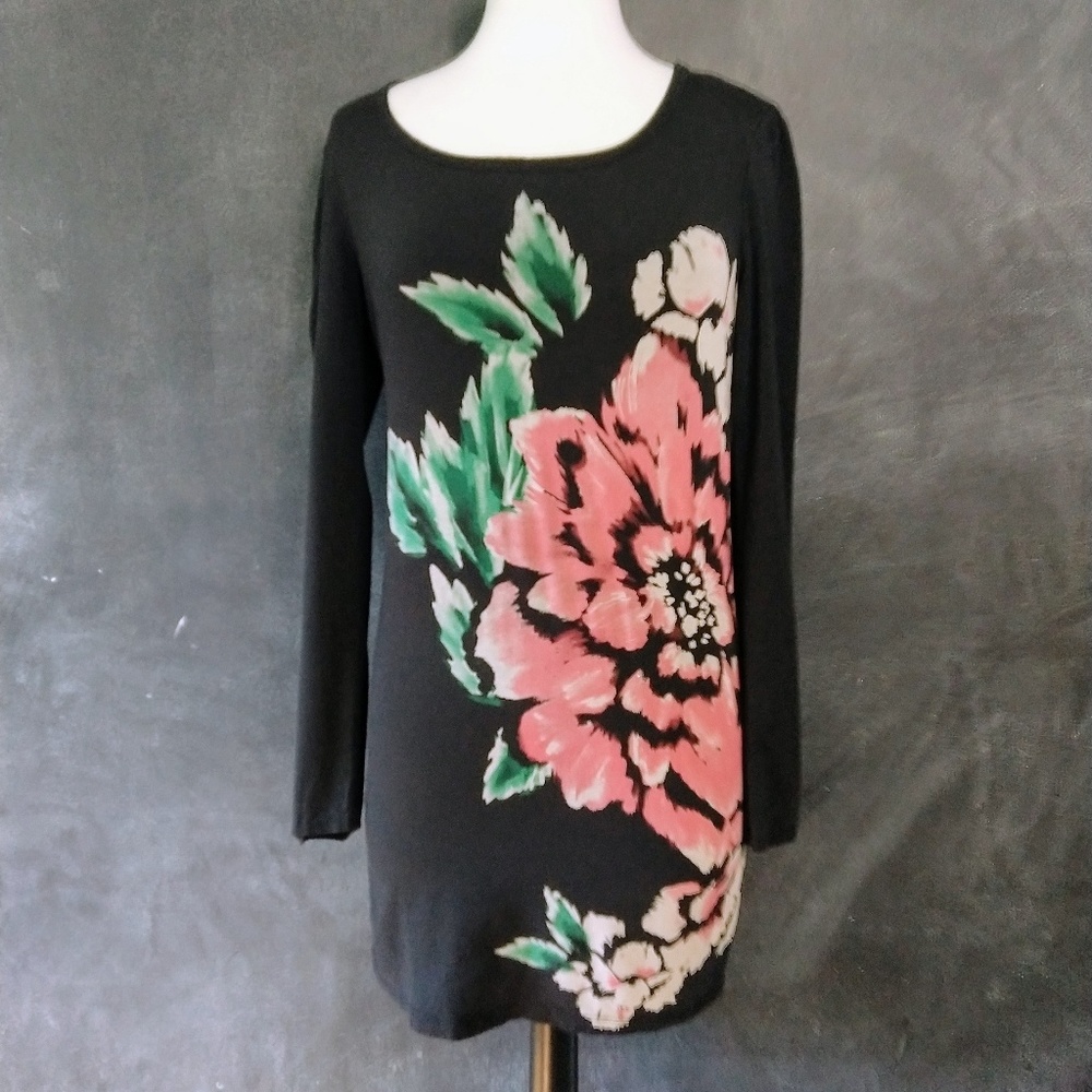 XXI Floral Long Sleeve Stretch CottonT-shirt Dress - Picture 3 of 12